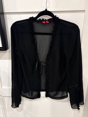 Sheer Black Ruffle Trim Cardigan